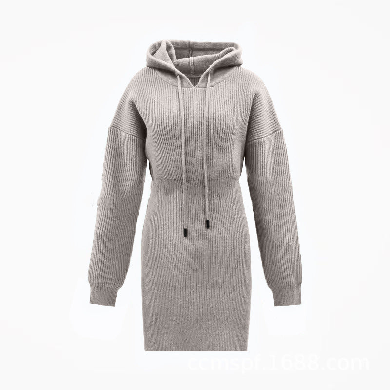 Casual Solid Color Mid-length Hooded Dress