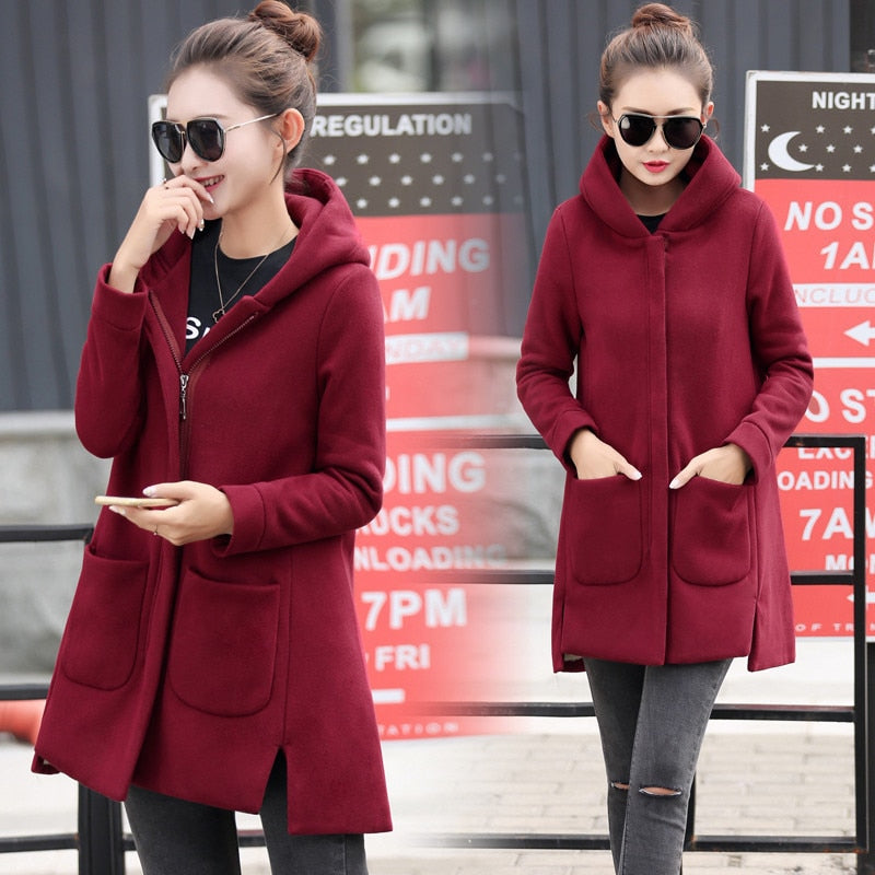 Fleece Long Hooded Coat