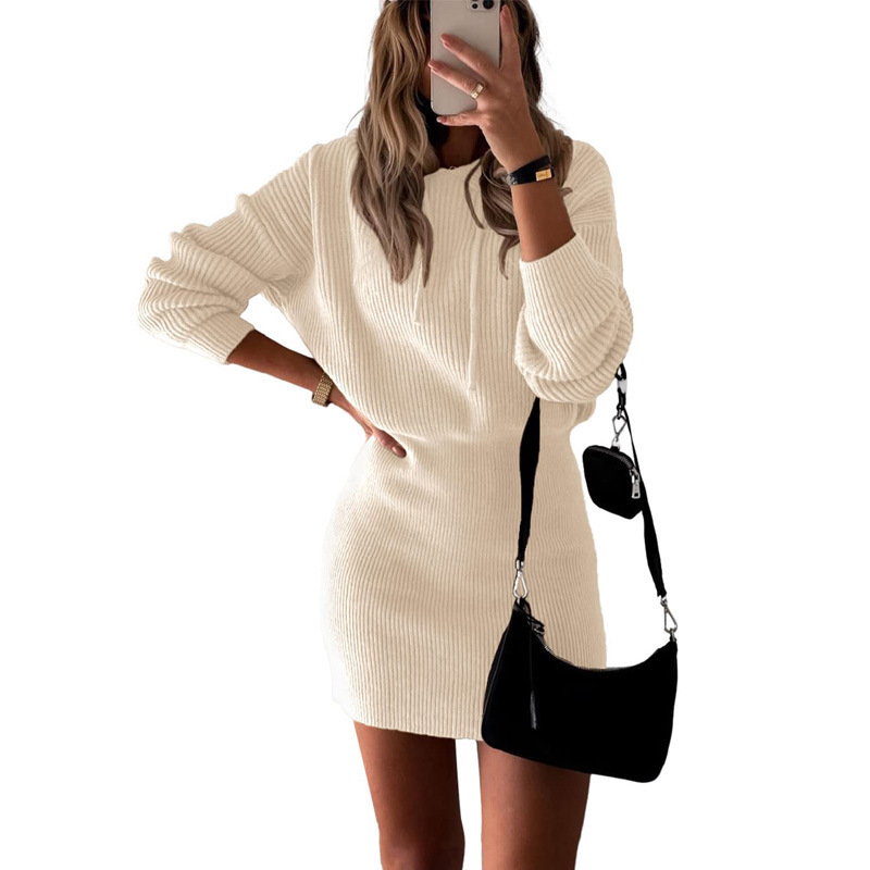 Casual Solid Color Mid-length Hooded Dress