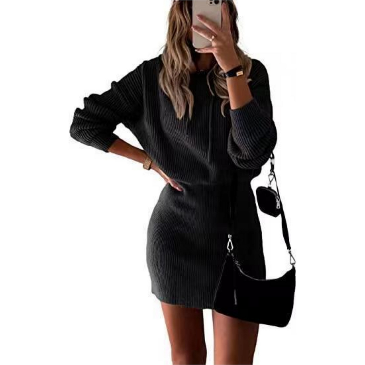 Casual Solid Color Mid-length Hooded Dress