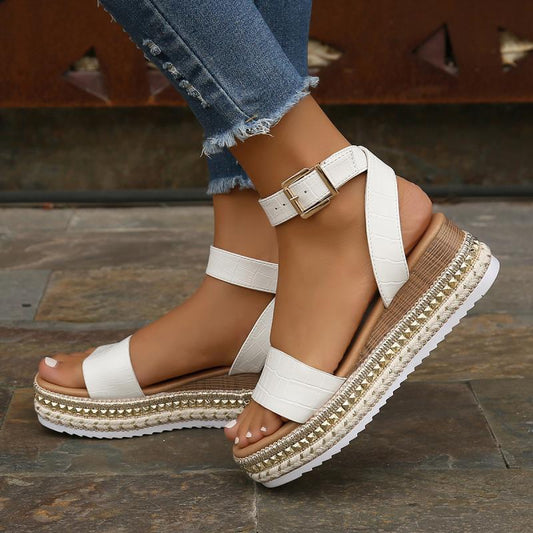 Women's Summer outfits 2024 Buckle Strap Platform Sandals, Summer shoes, Summer Sandals