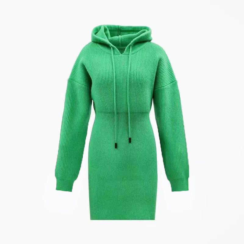 Casual Solid Color Mid-length Hooded Dress