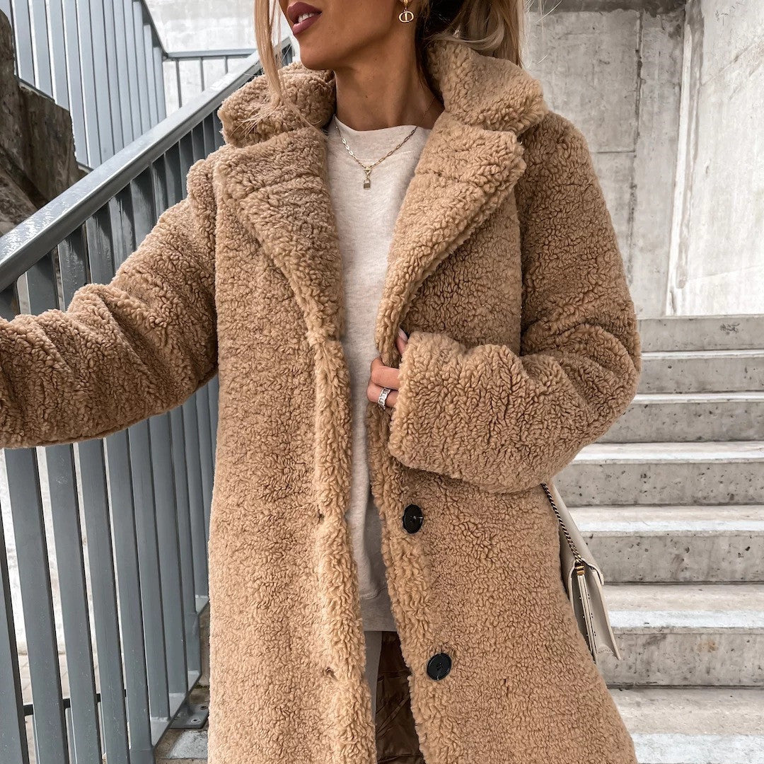 Long Lapel Plush Coat