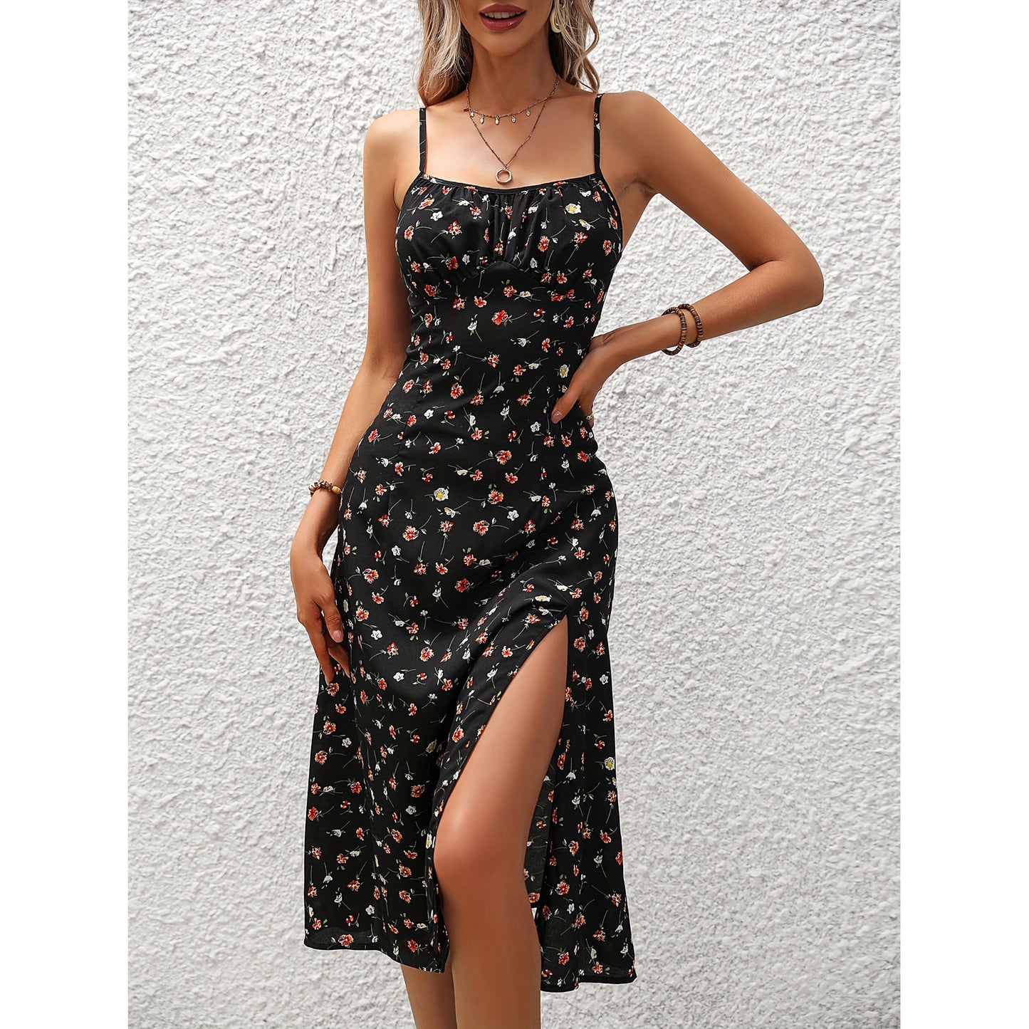 Long Suspender Summer Slit Dress