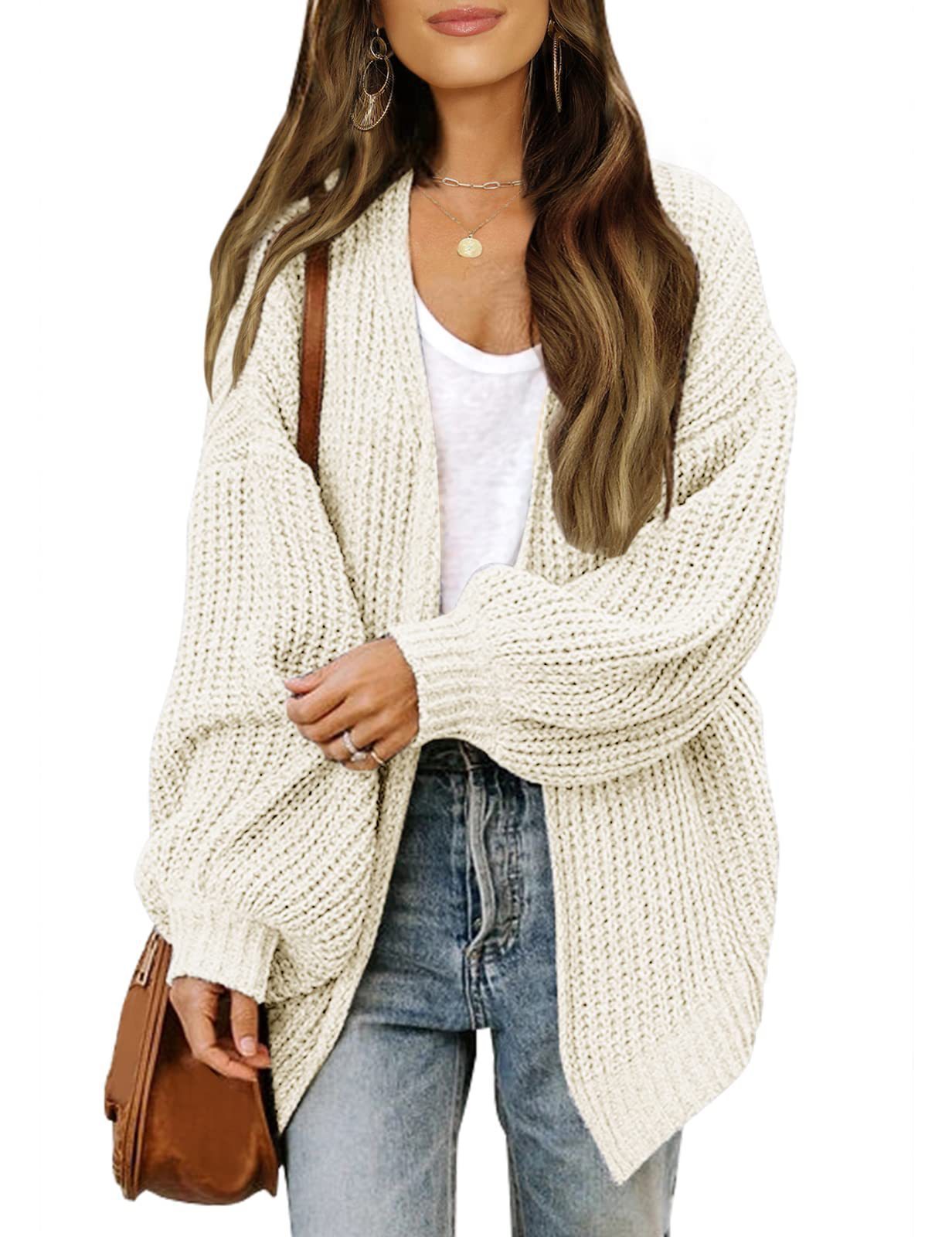 Lantern-sleeved Cardigan Sweater With Pockets Casual Loose Solid Knit Cardigan Autumn Tops Women's Clothing