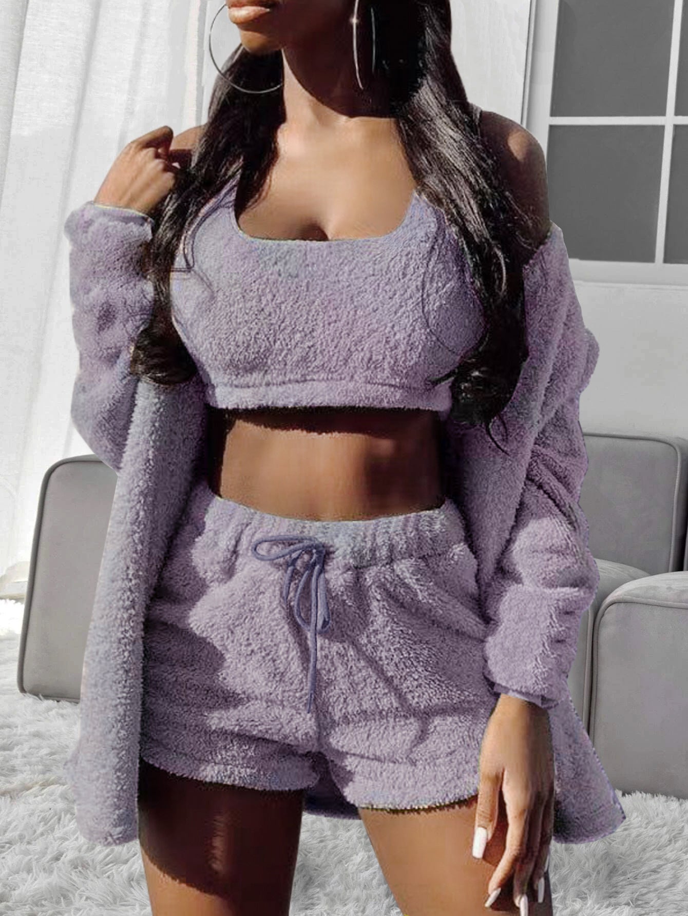 3pcs Winter Plush Hooded Set