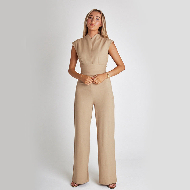 Elegant Long Sleeveless Jumpsuit Autumn V-neck Casual Wide Leg women’s fashion