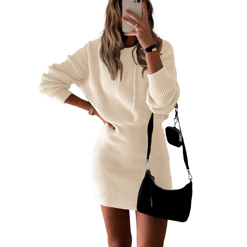 Casual Solid Color Mid-length Hooded Dress