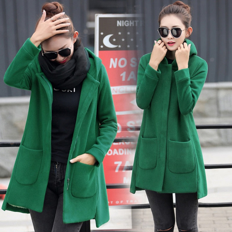 Fleece Long Hooded Coat