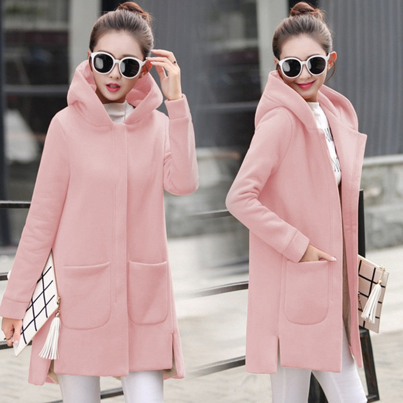 Fleece Long Hooded Coat