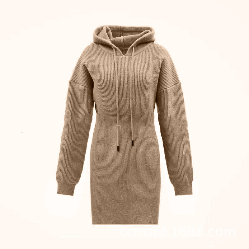 Casual Solid Color Mid-length Hooded Dress